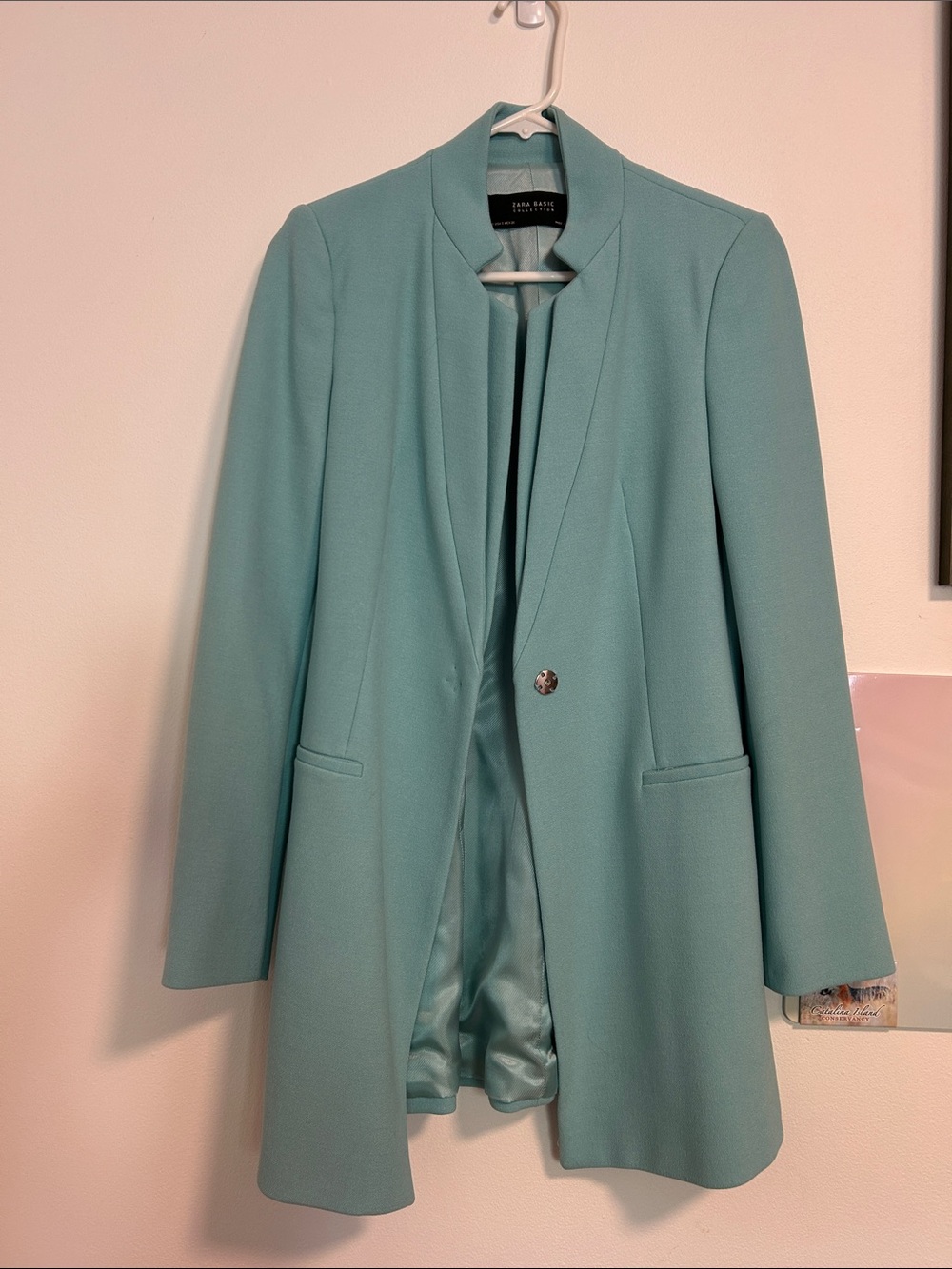 Zara Aqua Blue Green Longline Blazer S